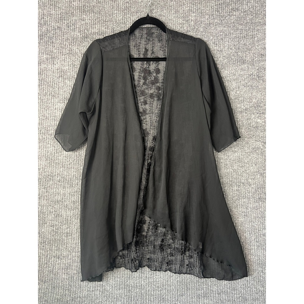 Whimsigoth Dark Romantic Goth Lingerie Sheer Kimono Black Floral Lace Duster XL